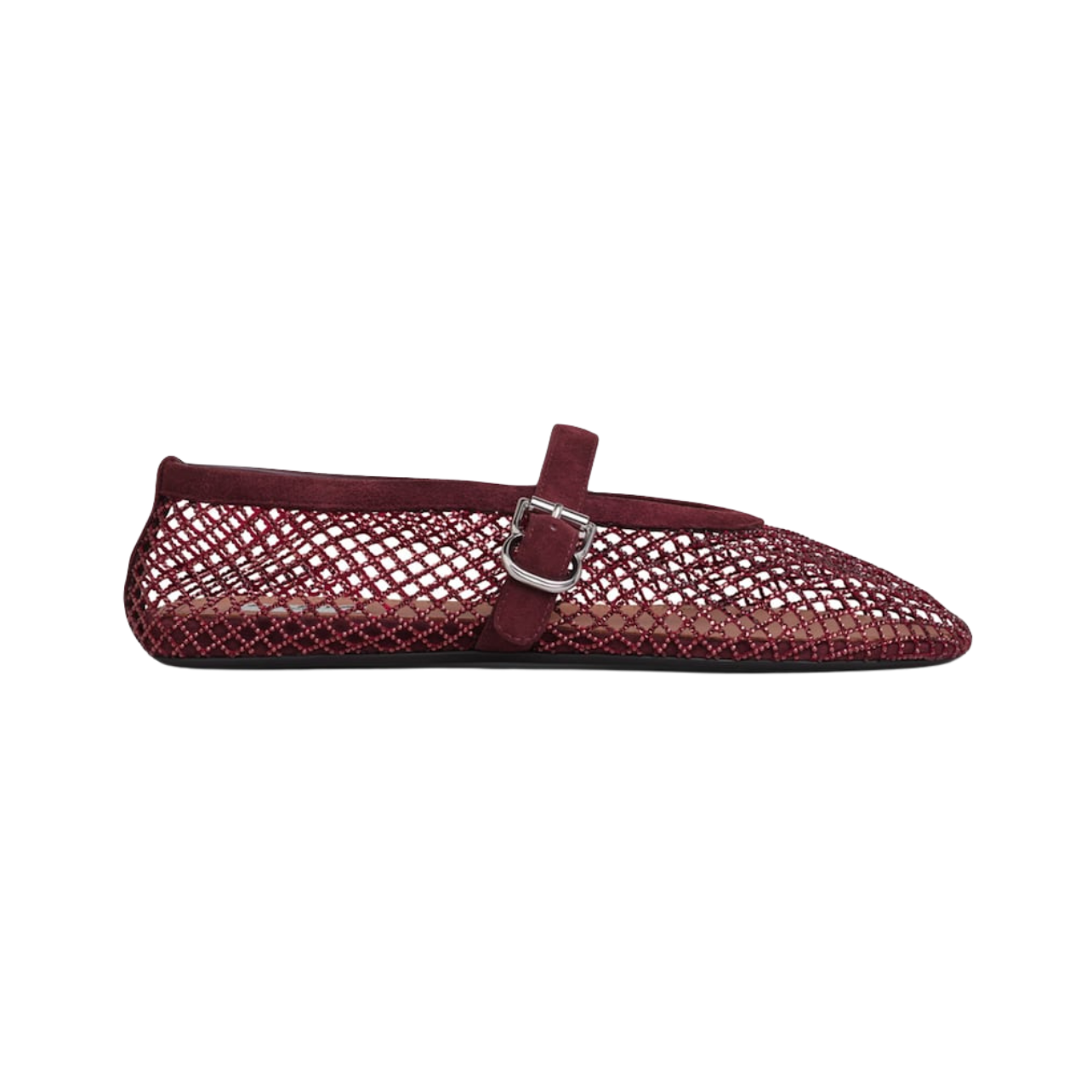 Alaia Fishnet Ballet Flats Burgundy in Crystal Mesh
