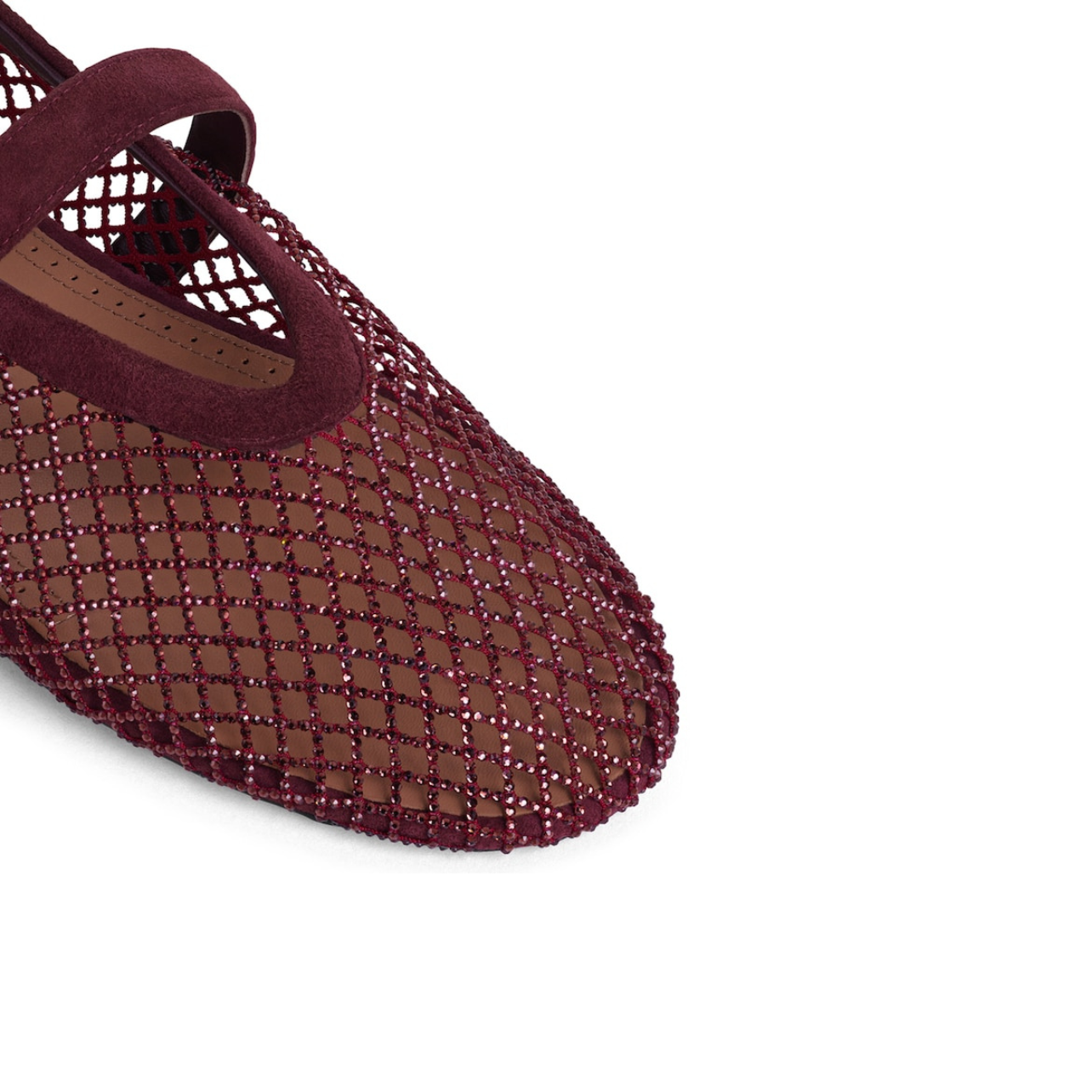 Alaia Fishnet Ballet Flats Burgundy in Crystal Mesh - Image 2